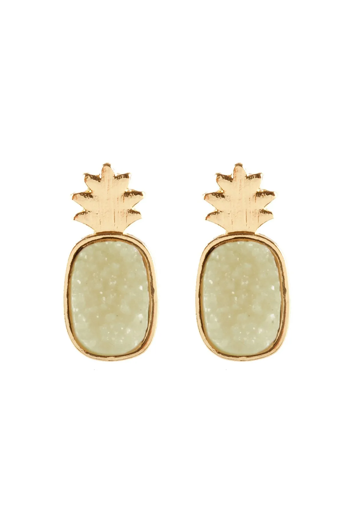 Fe5482 - Metal Druzy Pineapple Post Earrings