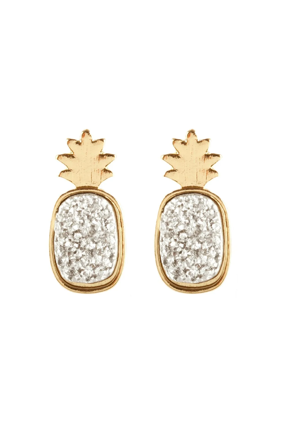 Fe5482 - Metal Druzy Pineapple Post Earrings