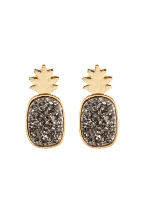 Fe5482 - Metal Druzy Pineapple Post Earrings