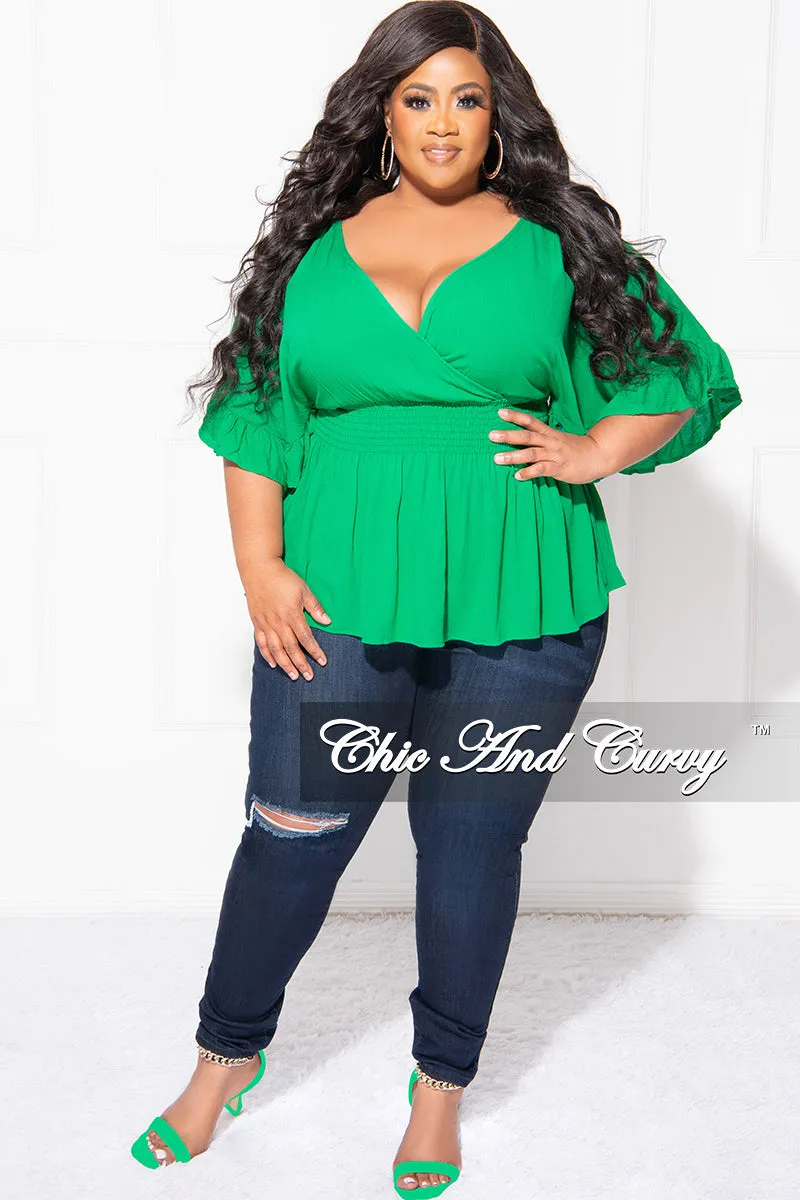 Final Sale Plus Size Ruffle Peplum Top in Green