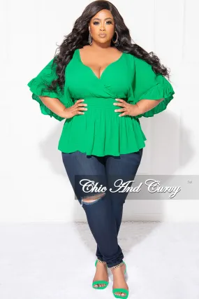 Final Sale Plus Size Ruffle Peplum Top in Green