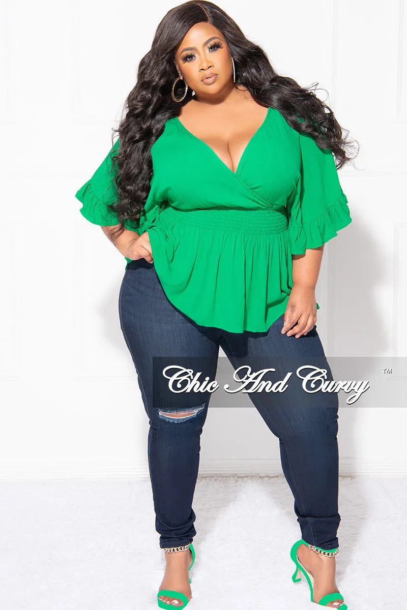 Final Sale Plus Size Ruffle Peplum Top in Green