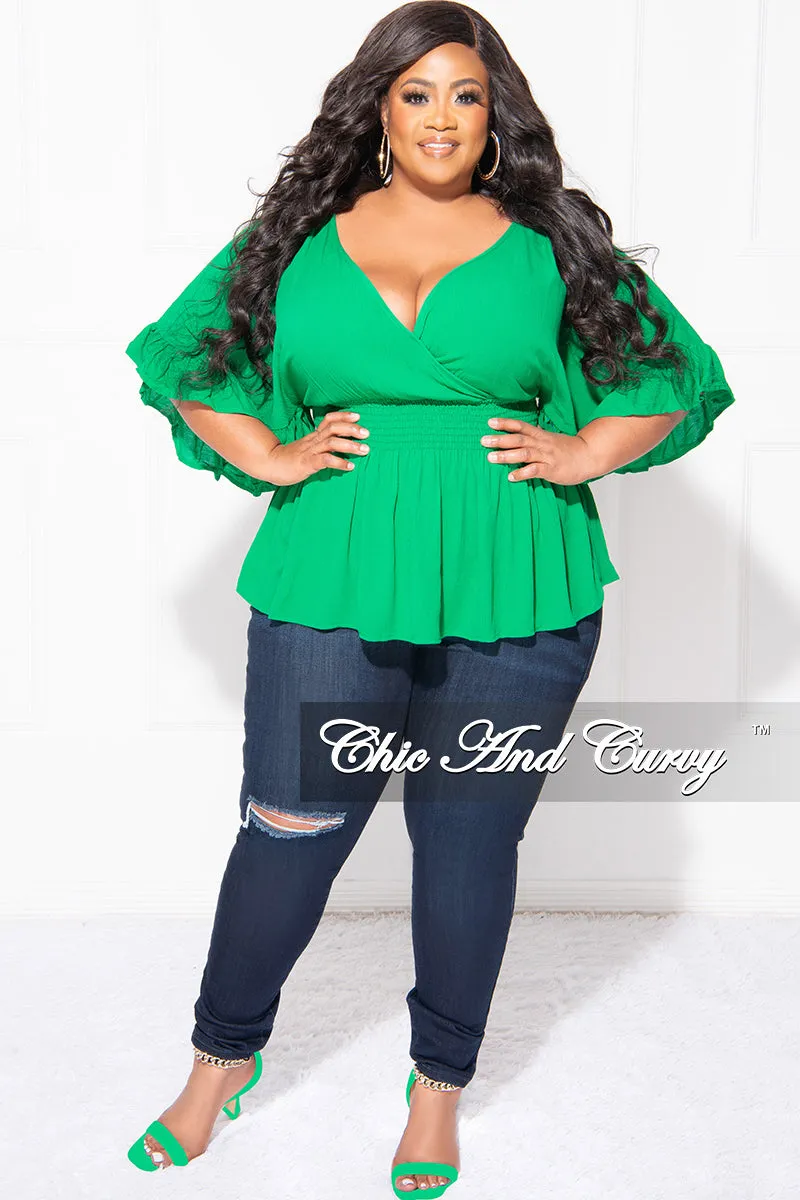 Final Sale Plus Size Ruffle Peplum Top in Green