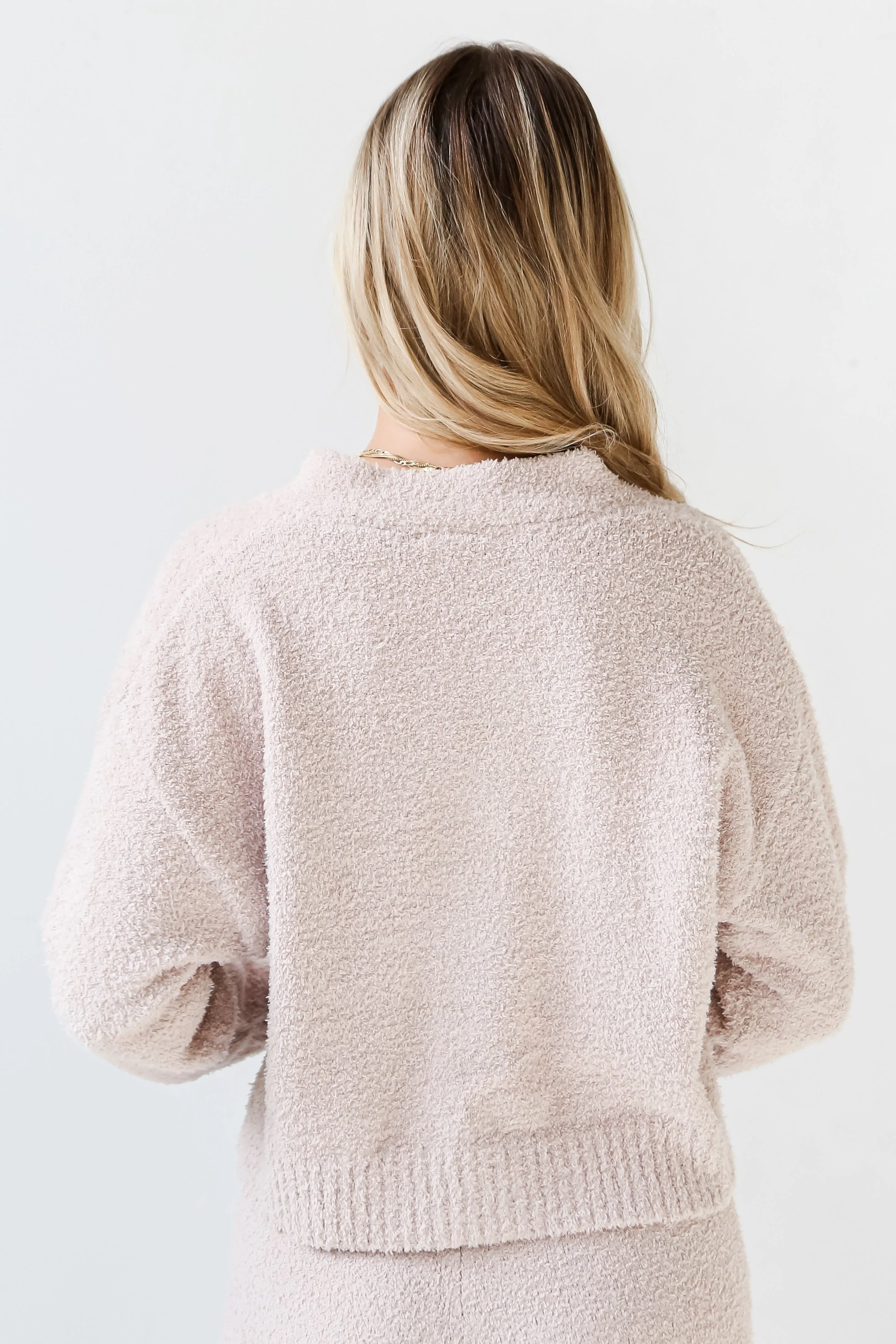 FINAL SALE - Weekends At Home Taupe Fuzzy Knit Sweater Cardigan