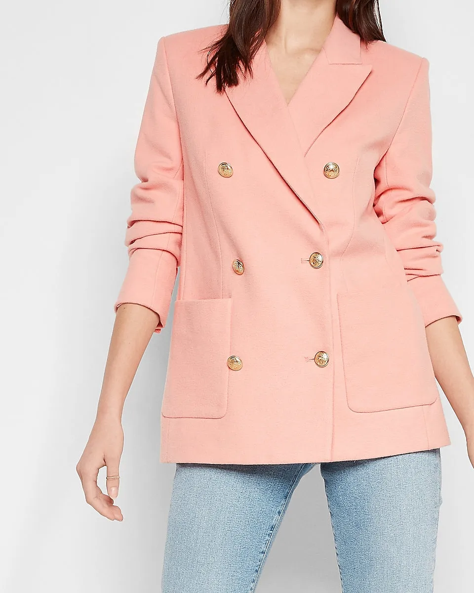 Flannel Knit Oversized Double Breasted Blazer in Coral Almond