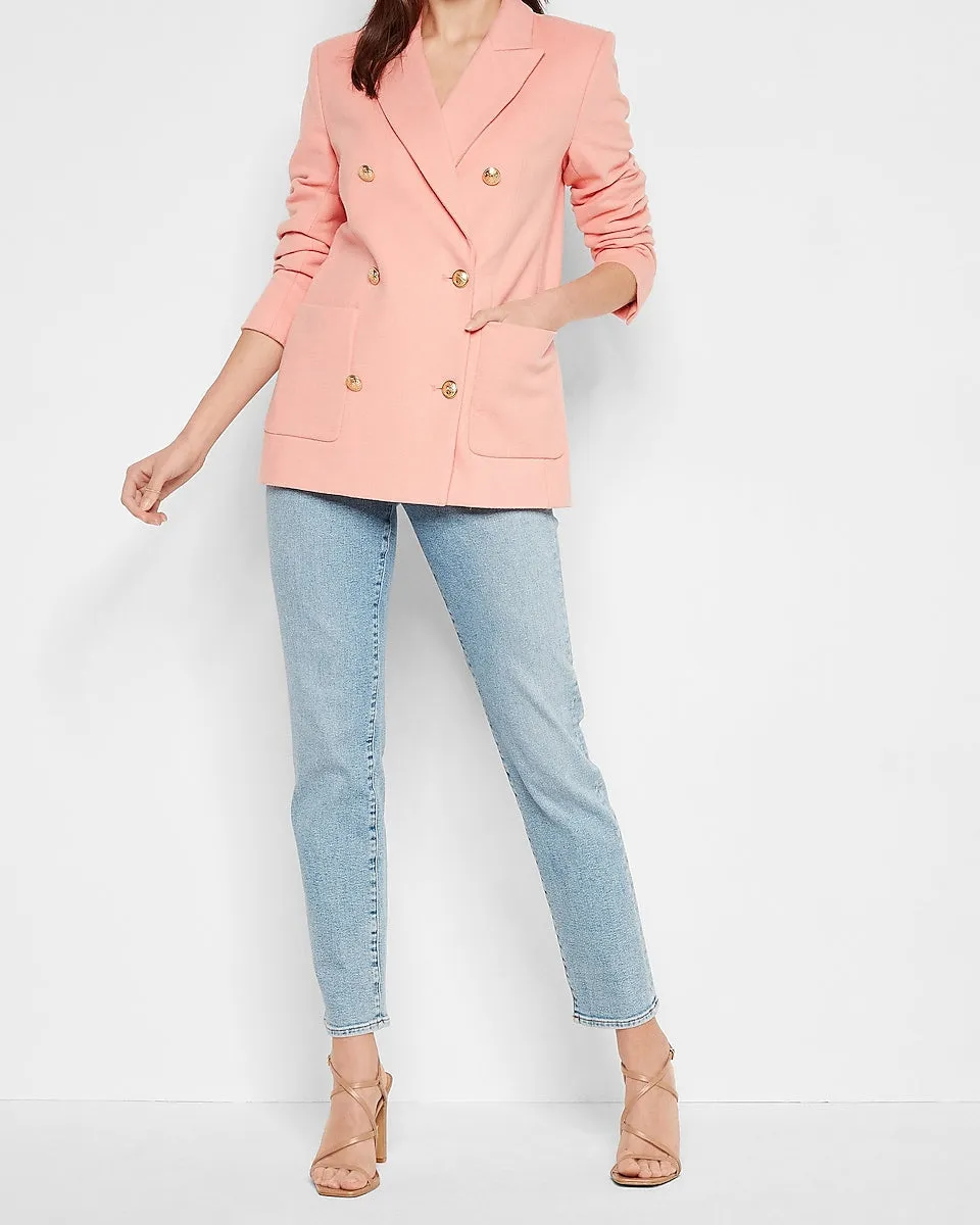 Flannel Knit Oversized Double Breasted Blazer in Coral Almond