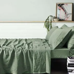 Fog Green Vintage Style Linen Sheet Set