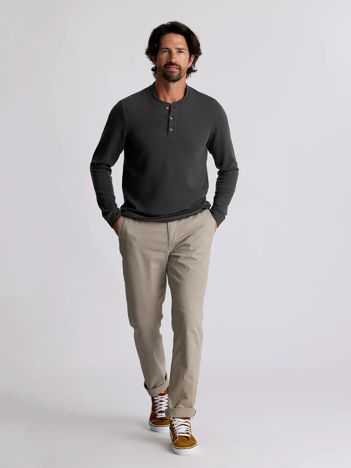 Free Fly Men's Waffle Long Sleeve Henley in Midnight