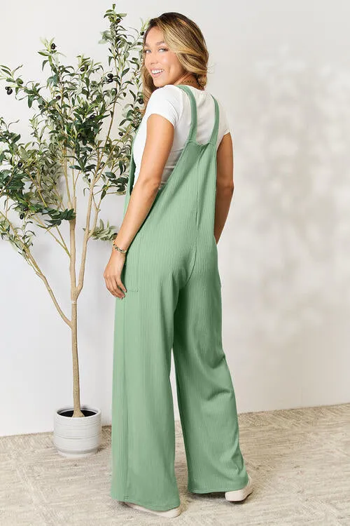 Full Size Wide Strap Overall with Pockets