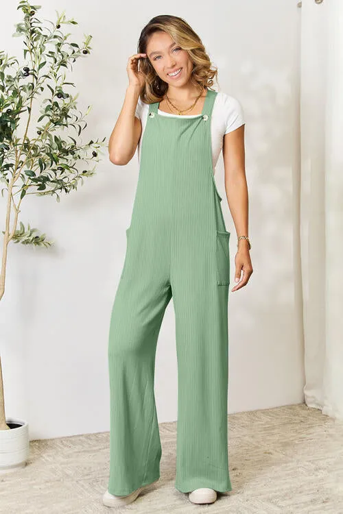 Full Size Wide Strap Overall with Pockets