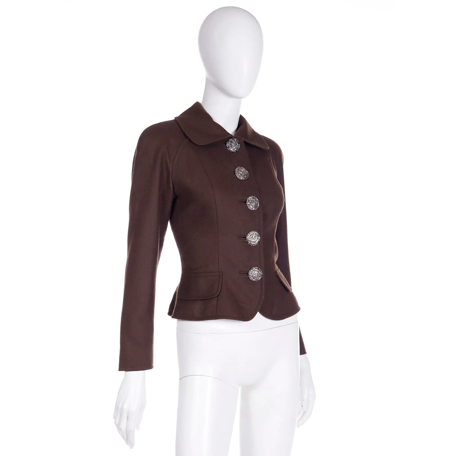 F/W 1993 Christian Lacroix Brown Wool Cropped Jacket w Signature Buttons