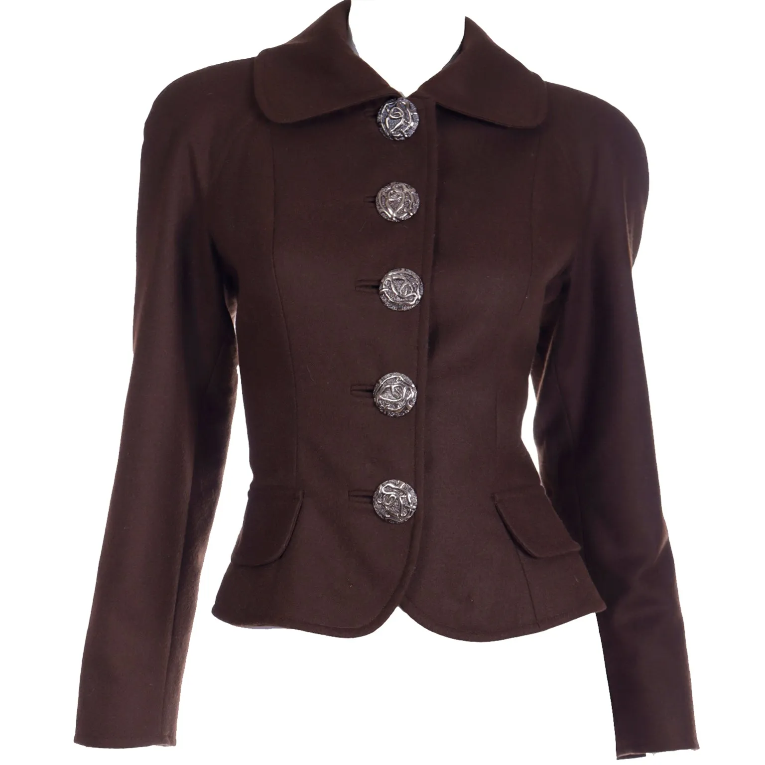 F/W 1993 Christian Lacroix Brown Wool Cropped Jacket w Signature Buttons