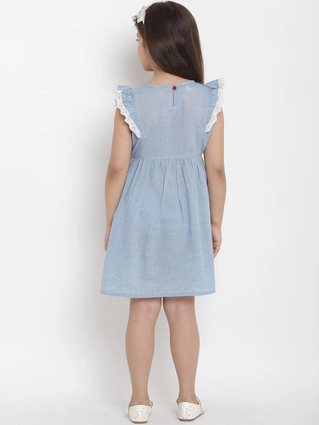 Girl's Blue Solid Fit And Flare Dress  - NOZ2TOZ KIDS