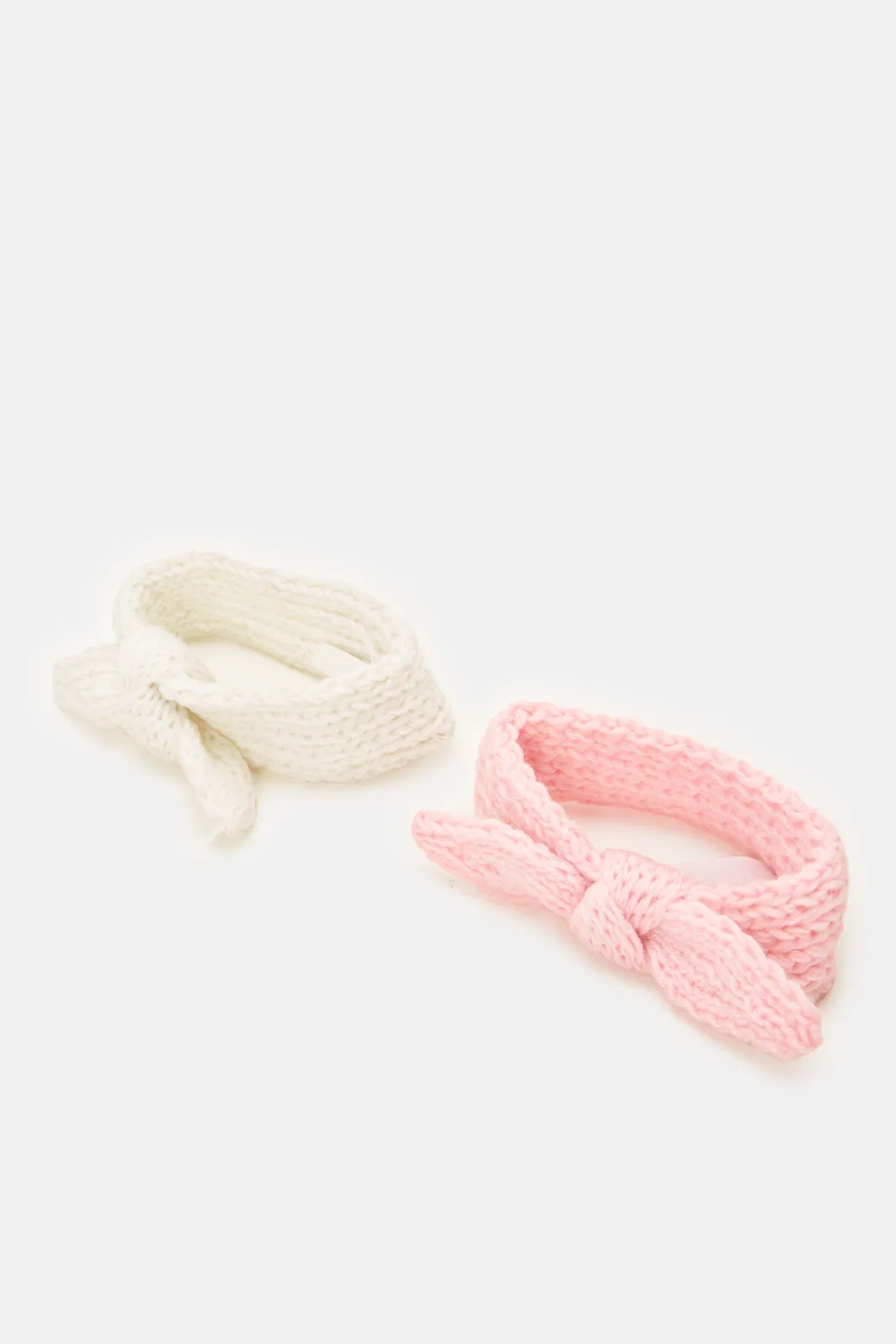 Girls Pink And White Embellished Head Warmer Set (Pack of 2)