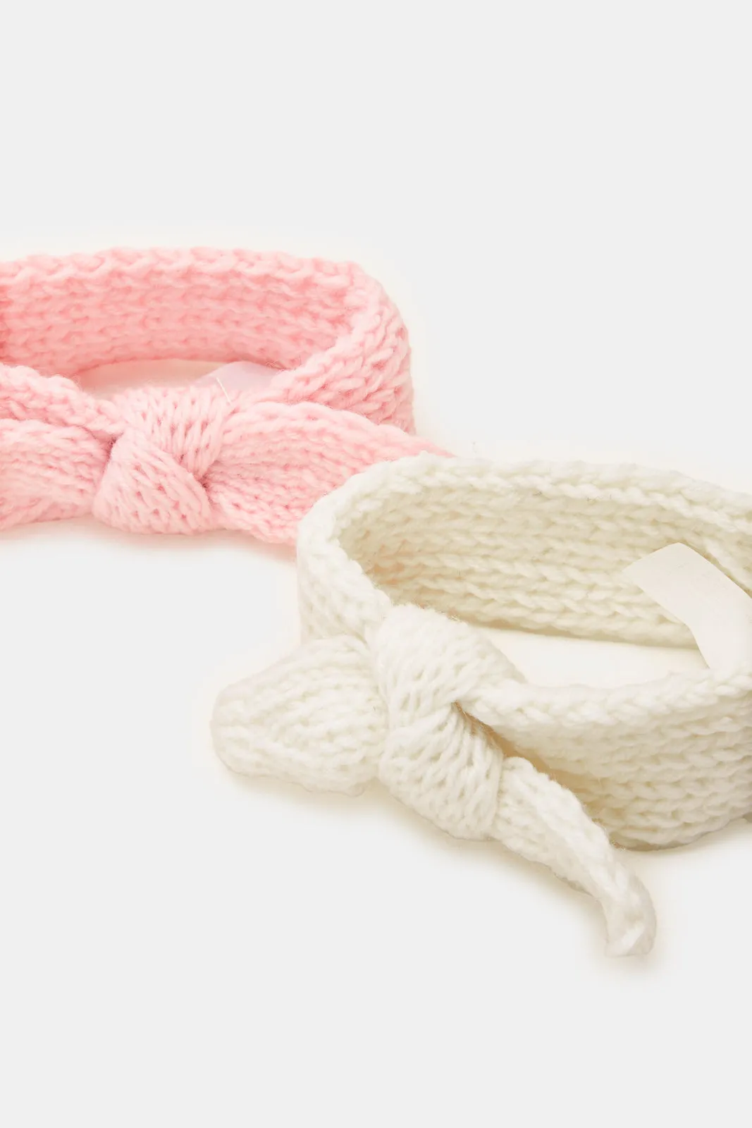 Girls Pink And White Embellished Head Warmer Set (Pack of 2)