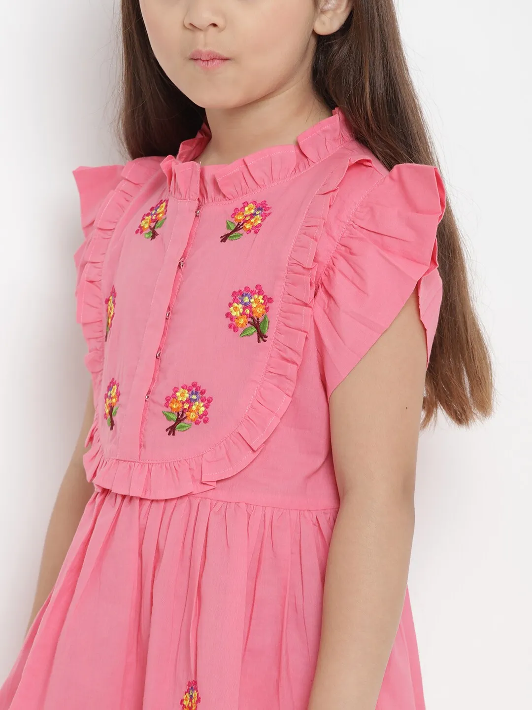 Girl's Pink Fit And Flare Dress  - NOZ2TOZ KIDS