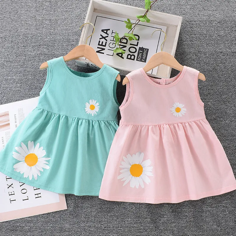 Girls' Summer Dress Dress Cotton New 2024 Baby Princess Dress Children Korean Style Western Style Sleeveless Vest Dress