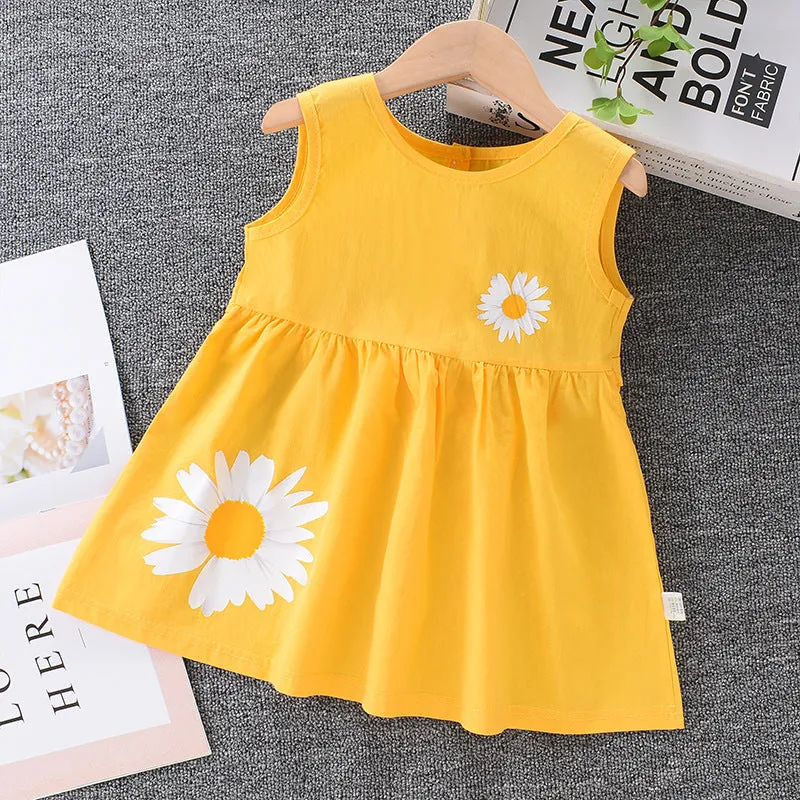 Girls' Summer Dress Dress Cotton New 2024 Baby Princess Dress Children Korean Style Western Style Sleeveless Vest Dress