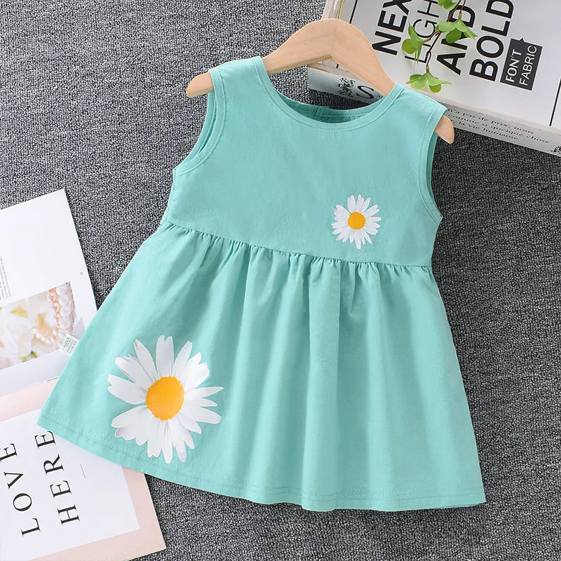 Girls' Summer Dress Dress Cotton New 2024 Baby Princess Dress Children Korean Style Western Style Sleeveless Vest Dress