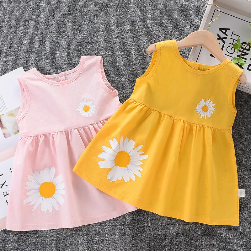 Girls' Summer Dress Dress Cotton New 2024 Baby Princess Dress Children Korean Style Western Style Sleeveless Vest Dress