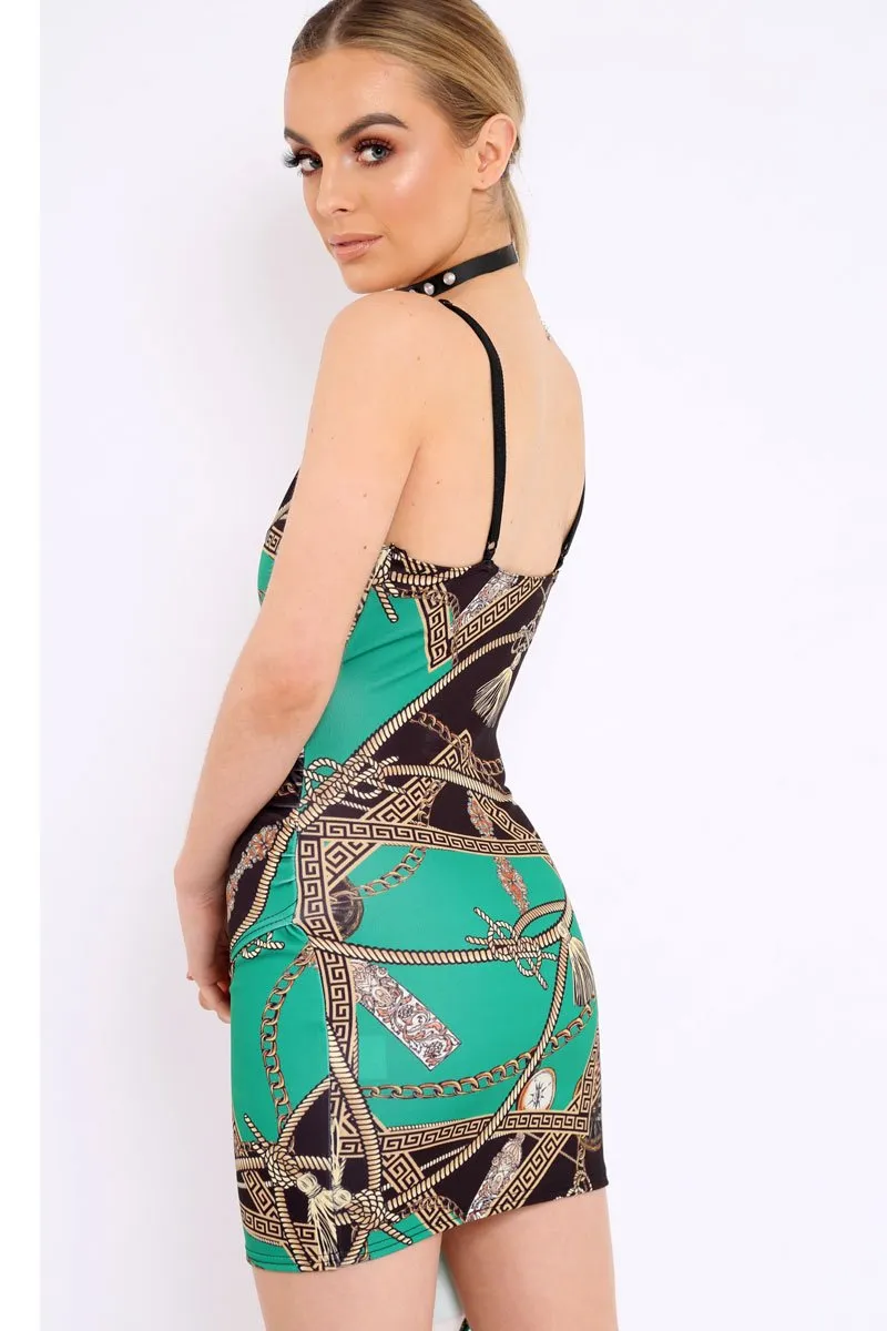 Green Asymmetrical Rope Print Dress - Divina