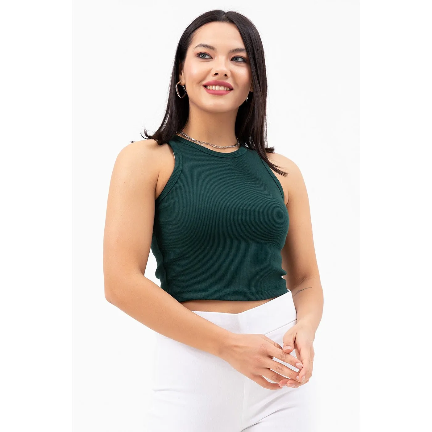 Green Corded Crop Singlet