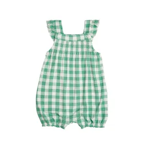 Green Gingham Smocked Overall Shortie