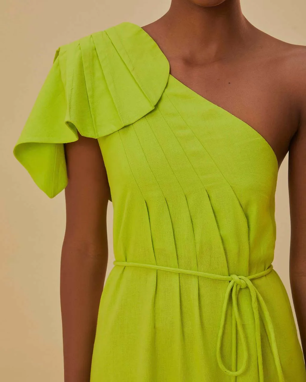 Green One Shoulder Leaf Maxi Dress