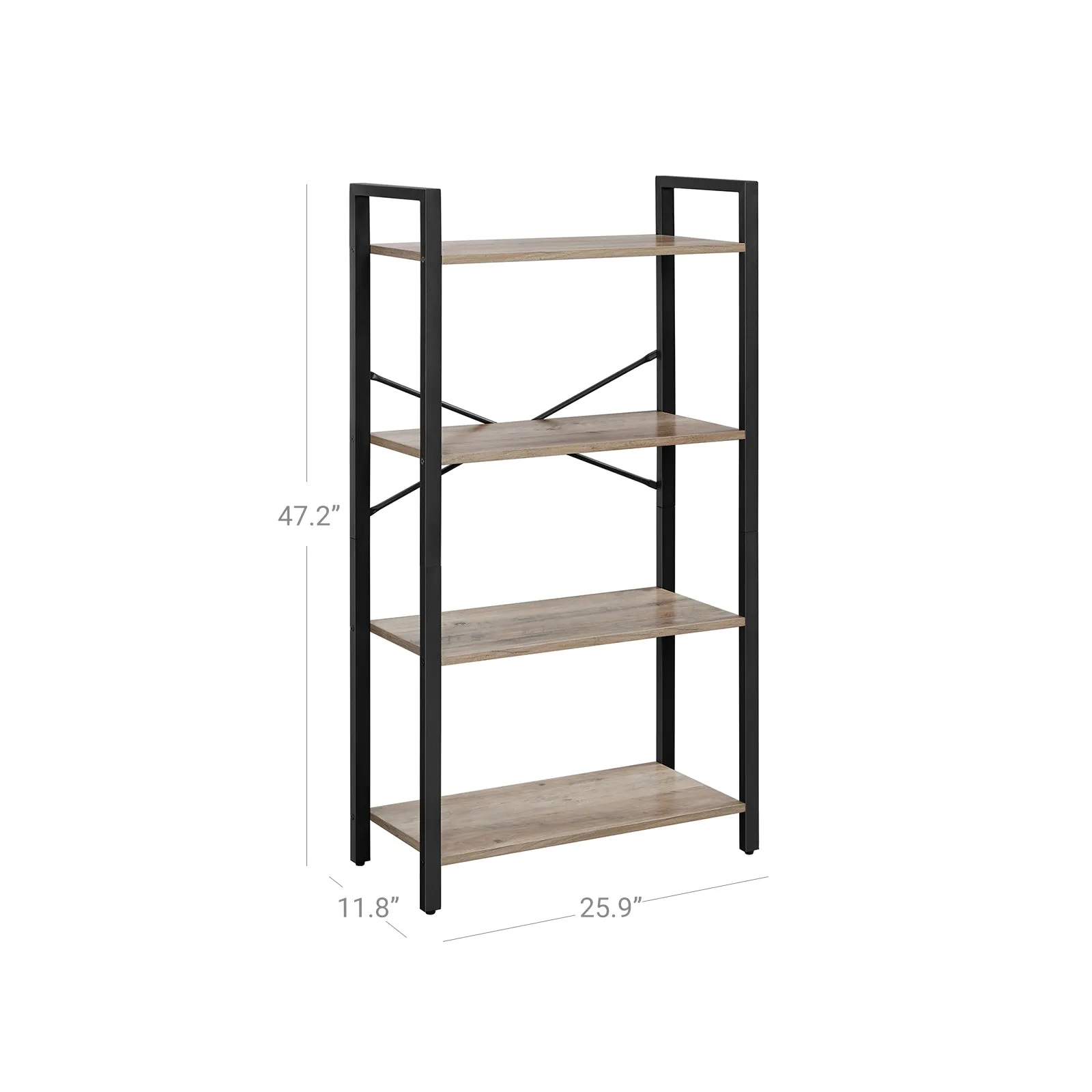 Greige and Black 4-Tier Bookshelf