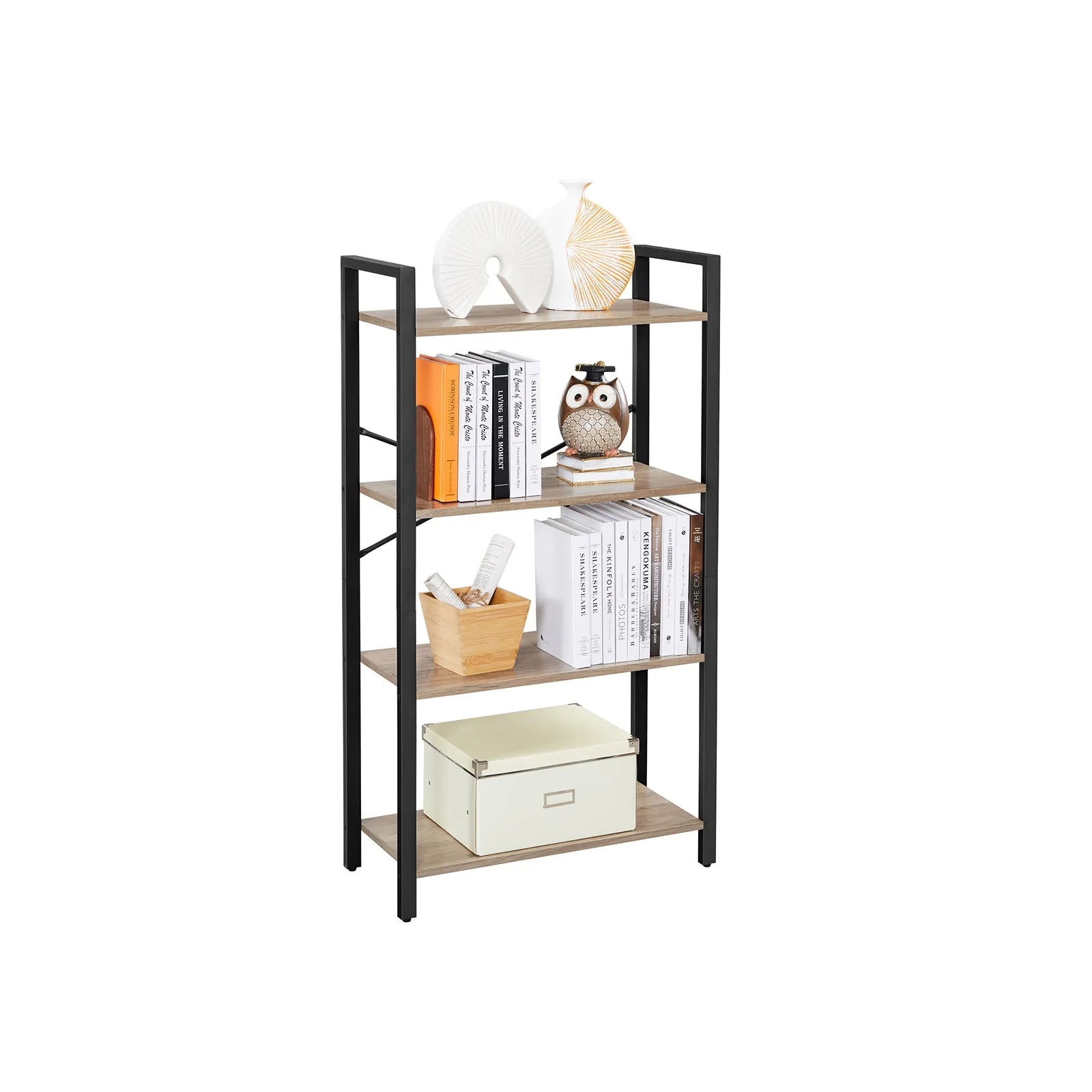 Greige and Black 4-Tier Bookshelf