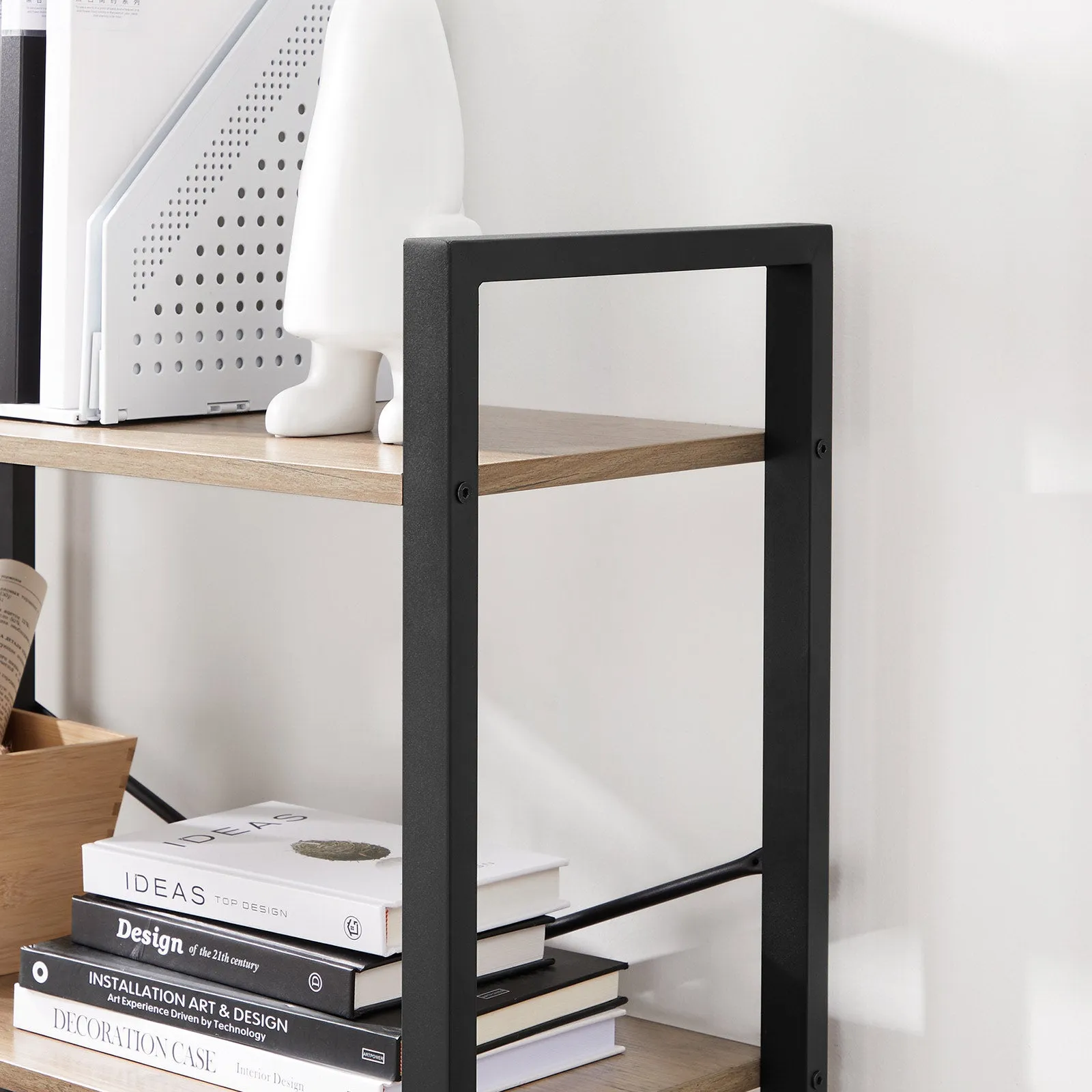 Greige and Black 4-Tier Bookshelf