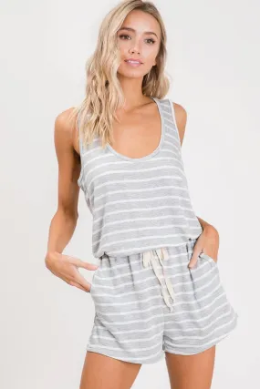 Grey & Ivory Strip Romper