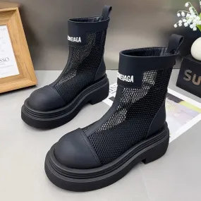 Gu Yun Martin Boots Women's Summer Thin Breathable Mesh Sandal Boots  New Raise the Bottom Short Boots Hollow-out Mesh Boots