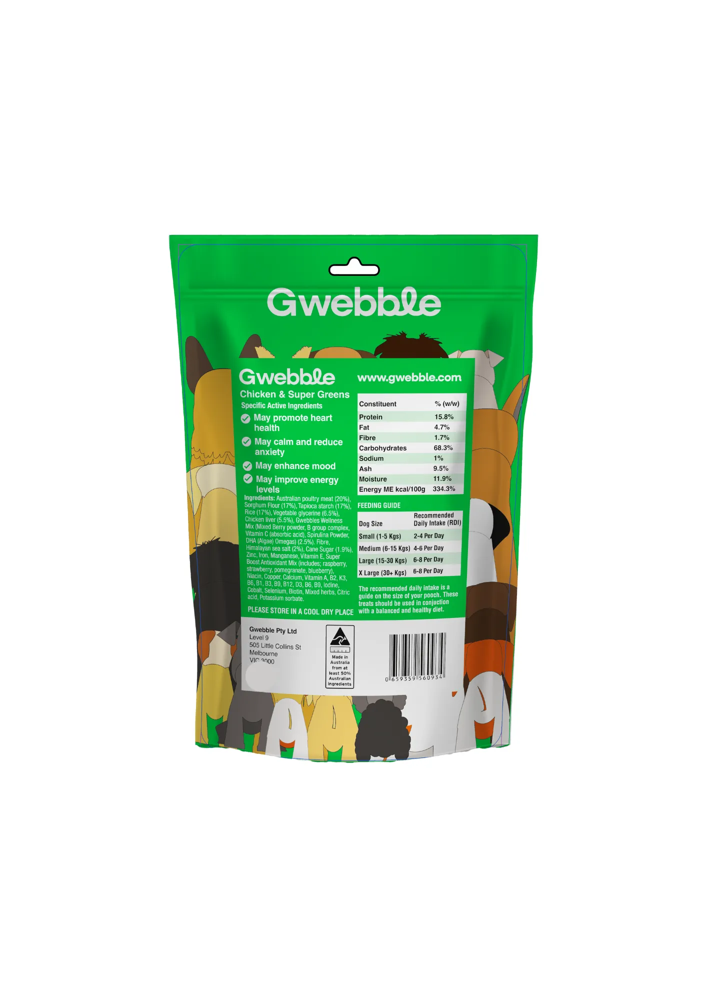 Gwebble Dog Treats Overall Wellness Super Greens 140g