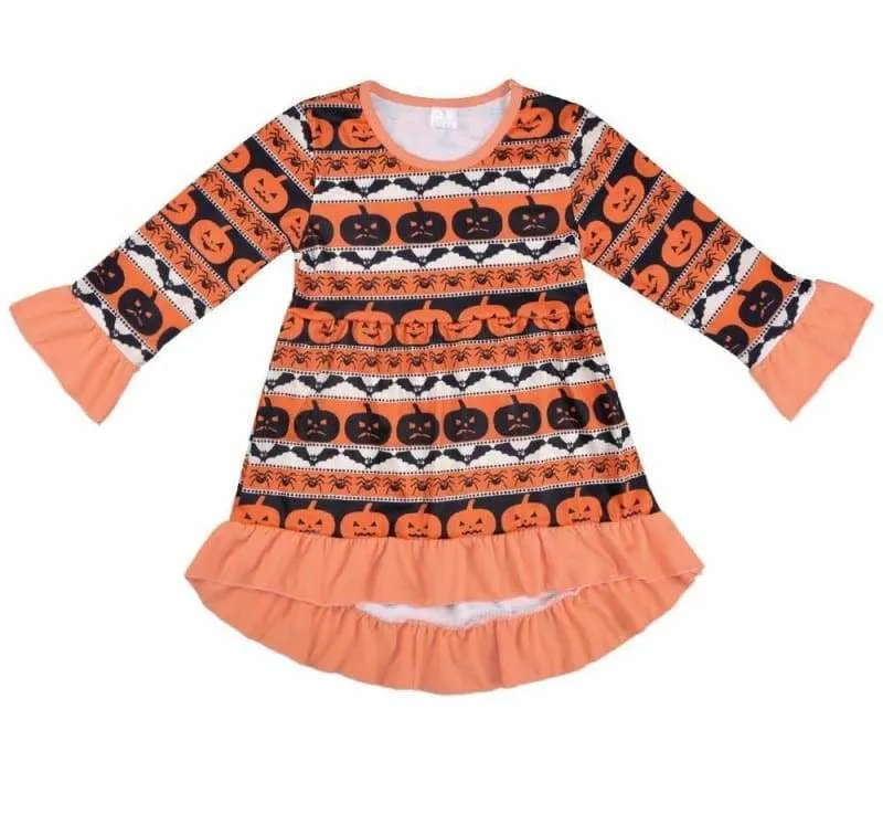 Halloween Pumpkin Pattern Ruffle Dresses