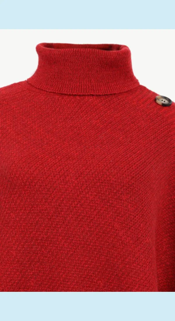 Handkerchief Hem Turtleneck Poncho Sweater