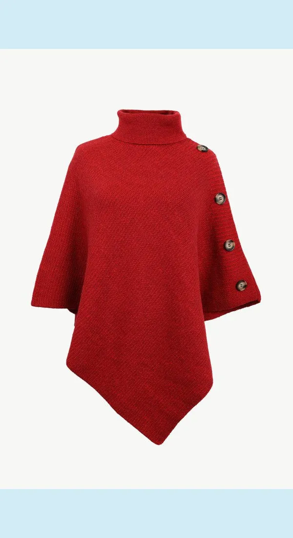 Handkerchief Hem Turtleneck Poncho Sweater