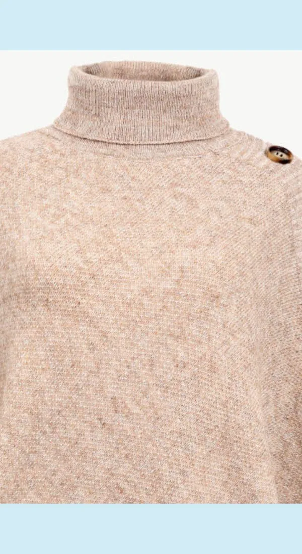 Handkerchief Hem Turtleneck Poncho Sweater