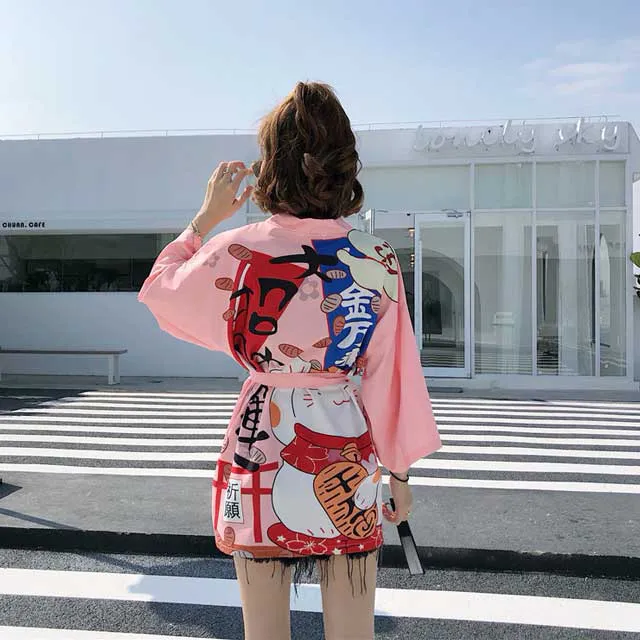 Haori Kimono - Pink Anime Print