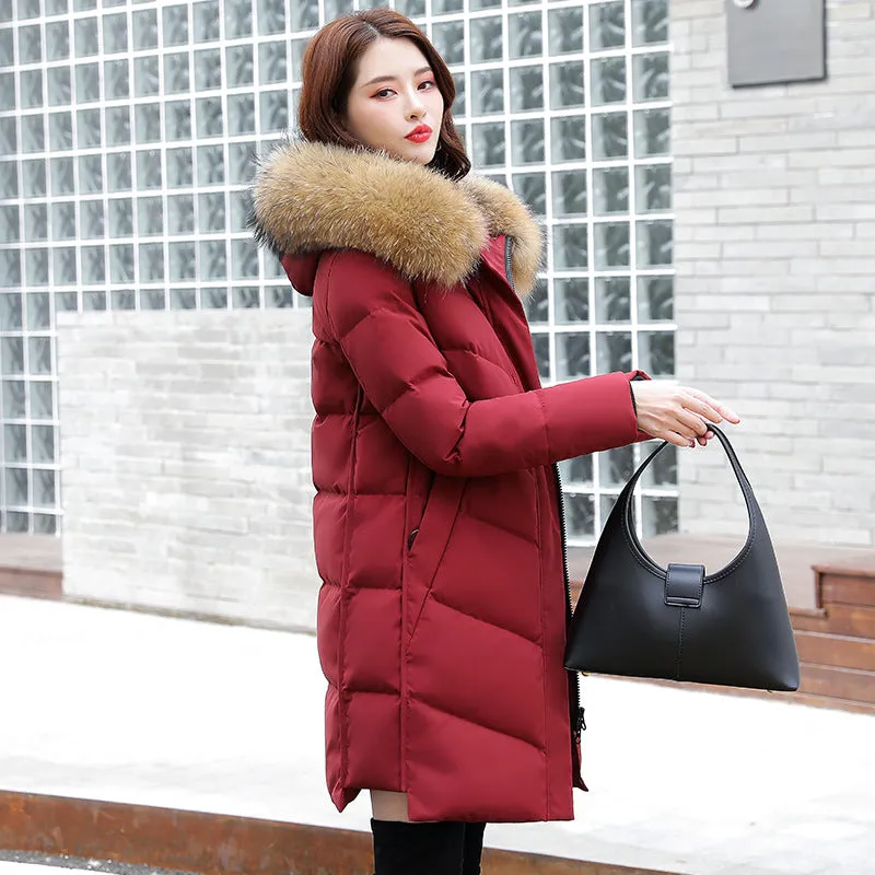 Hooded white duck down mid-length down jacket (shipping from China)