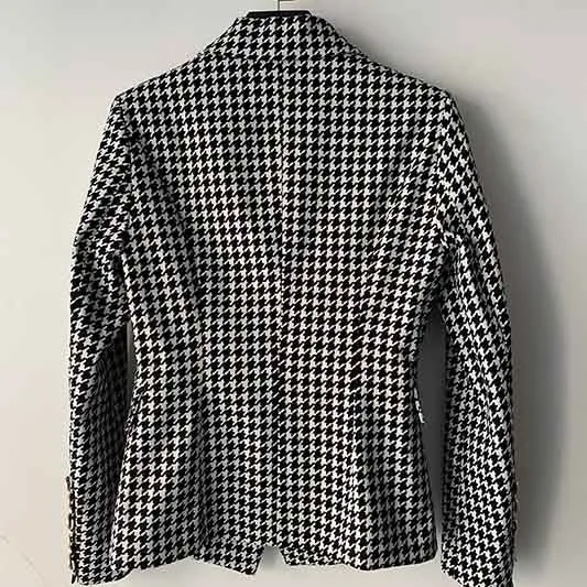 Houndstooth Slim Long-sleeved Metal Button Women's Blazer Jacket