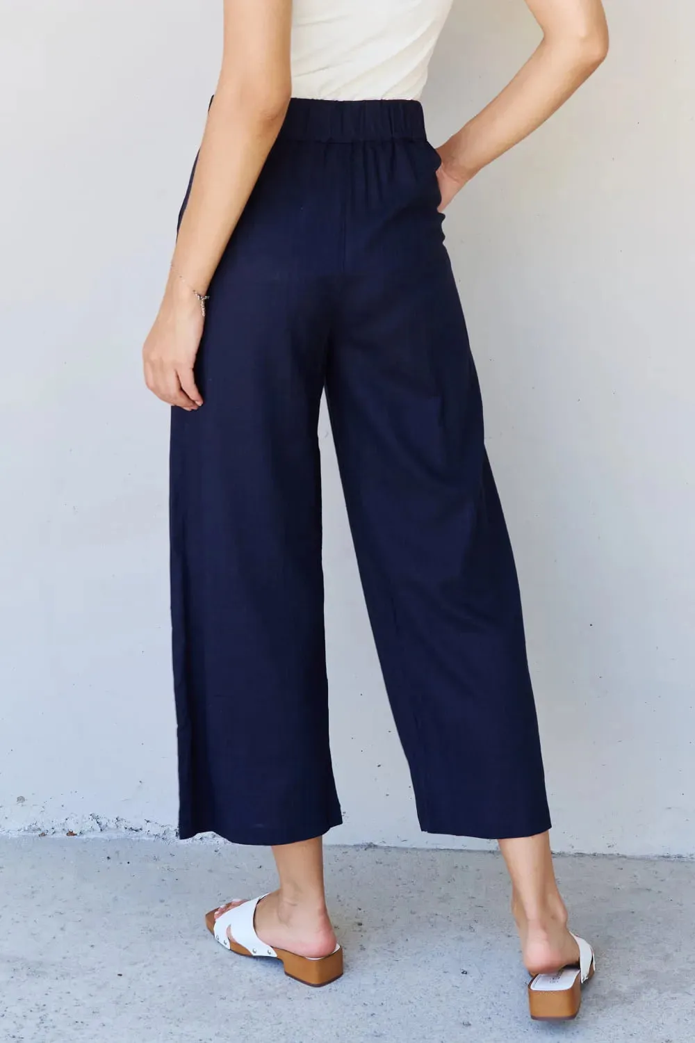 In The Mix Full Size Pleated Detail Linen Pants in Dark Navy