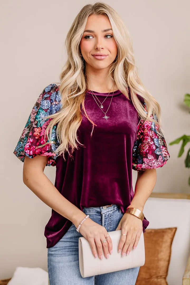 In The Velvet Sequin Top | Wine