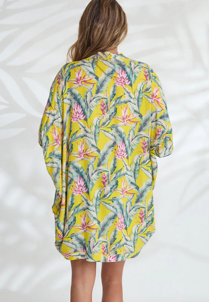 Indii Breeze Short Kimono - Birds of a Feather Yellow