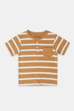 Infant Beige Striped Henley T-Shirt