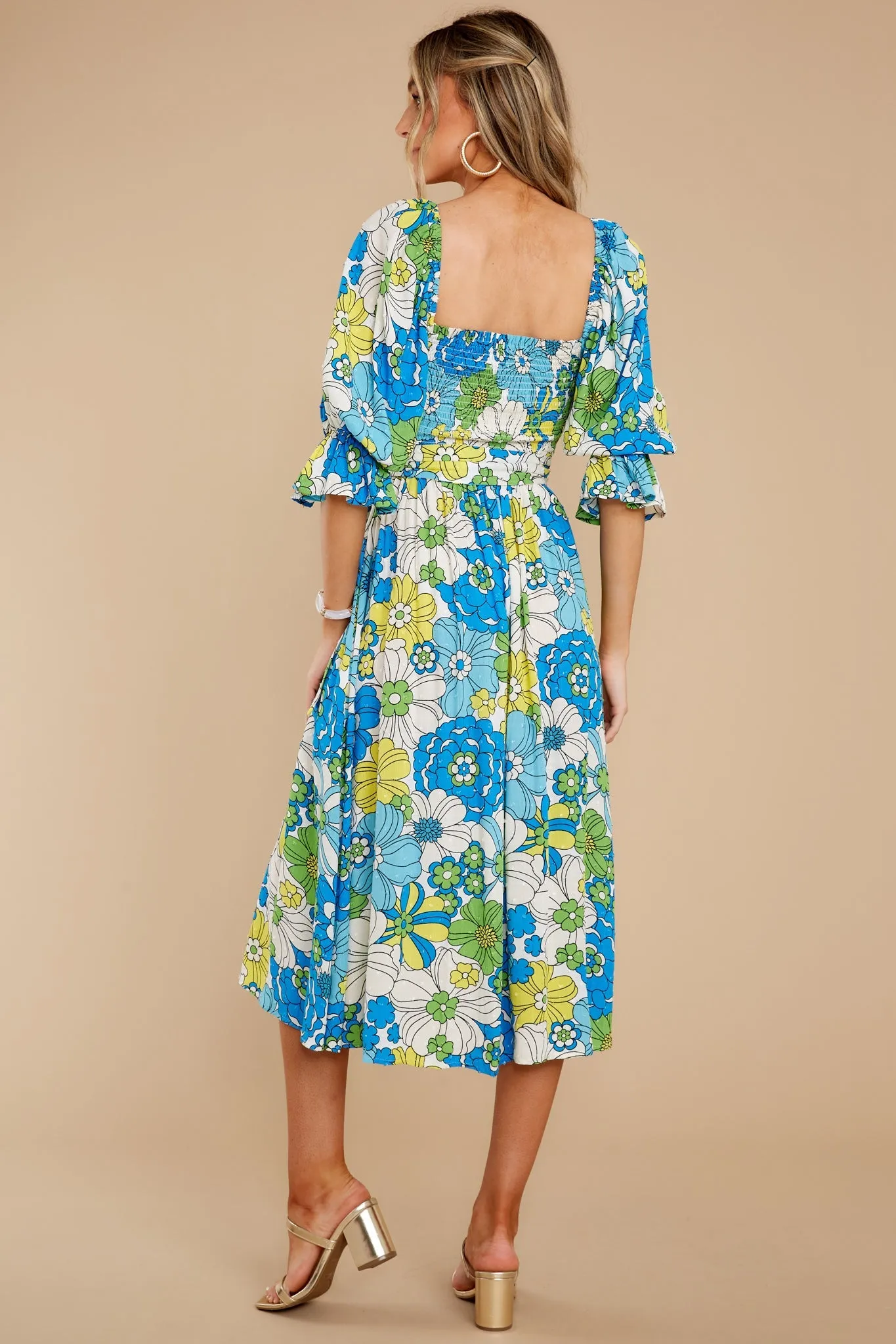 Inspiring Joy Blue Multi Floral Print Midi Dress