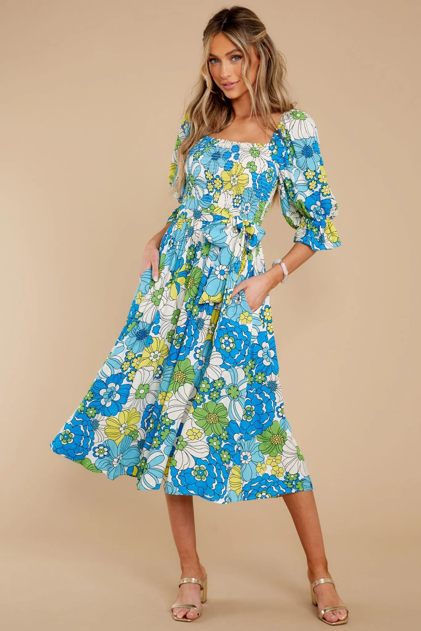 Inspiring Joy Blue Multi Floral Print Midi Dress