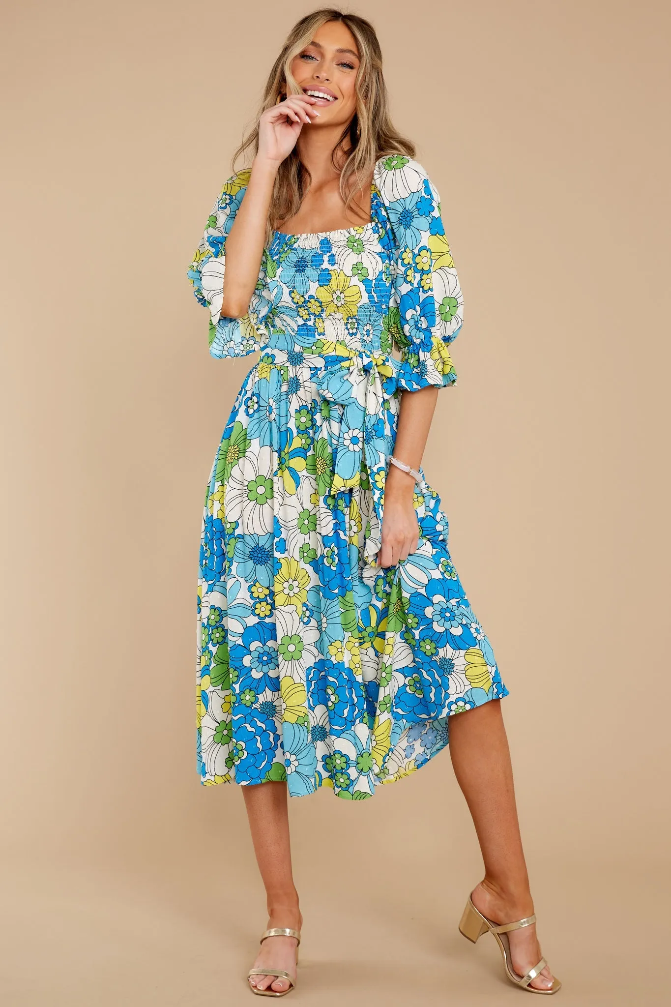 Inspiring Joy Blue Multi Floral Print Midi Dress