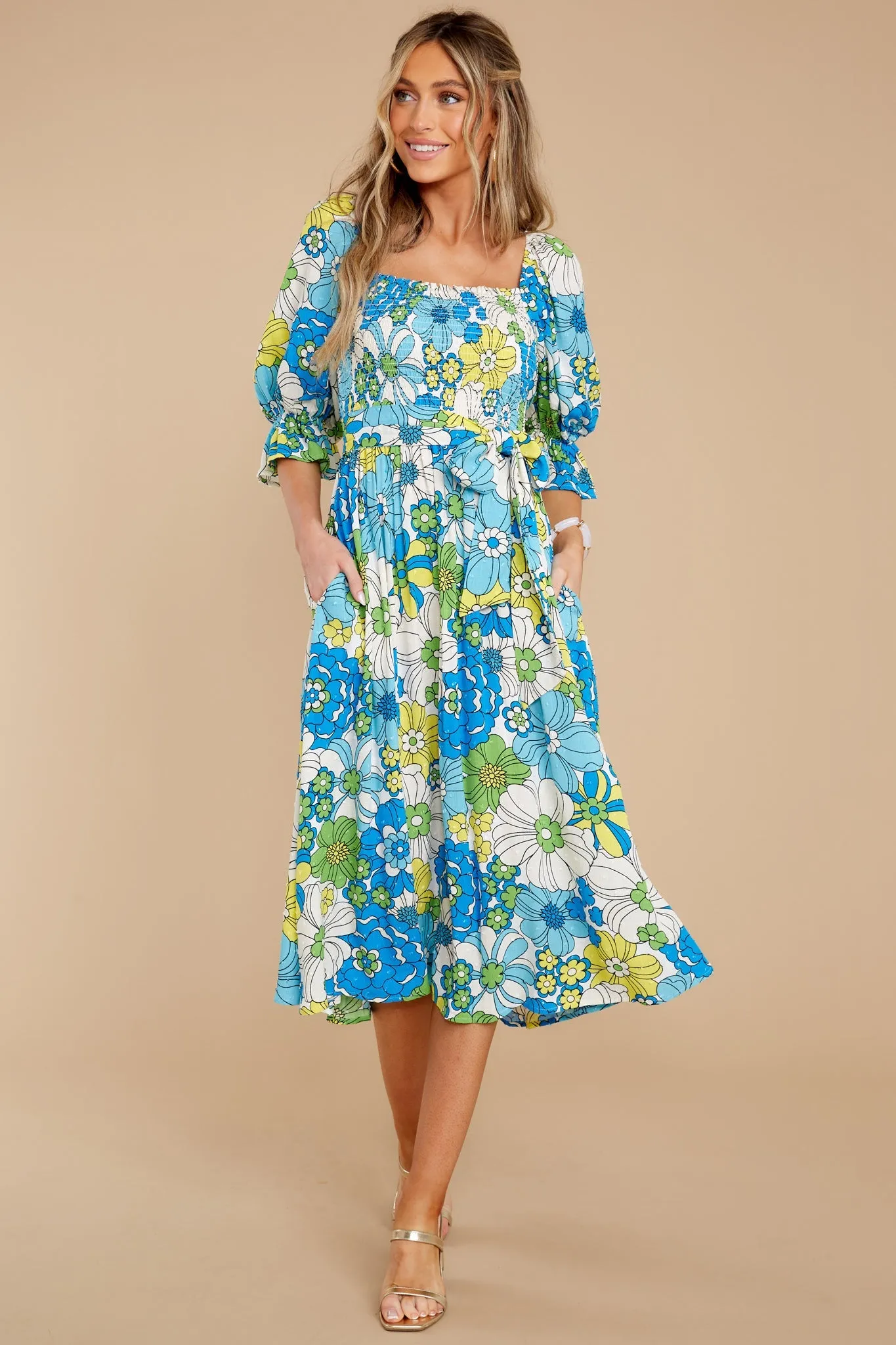 Inspiring Joy Blue Multi Floral Print Midi Dress