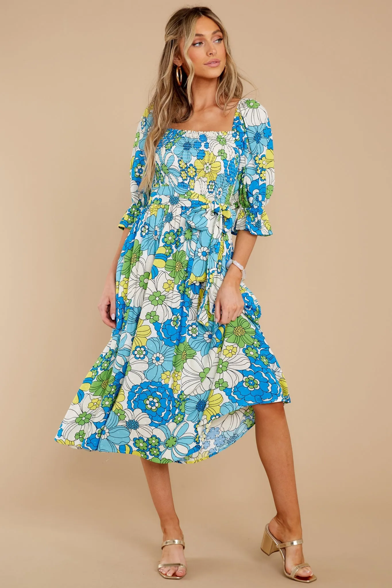 Inspiring Joy Blue Multi Floral Print Midi Dress